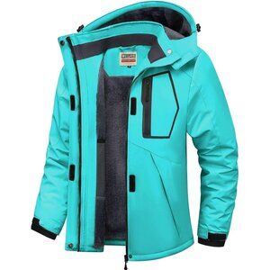 Women's Light Blue Waterproof Ski Jacket Warm Winter Coats Windproof with Hood